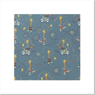 Cool giraffe blue background Posters and Art